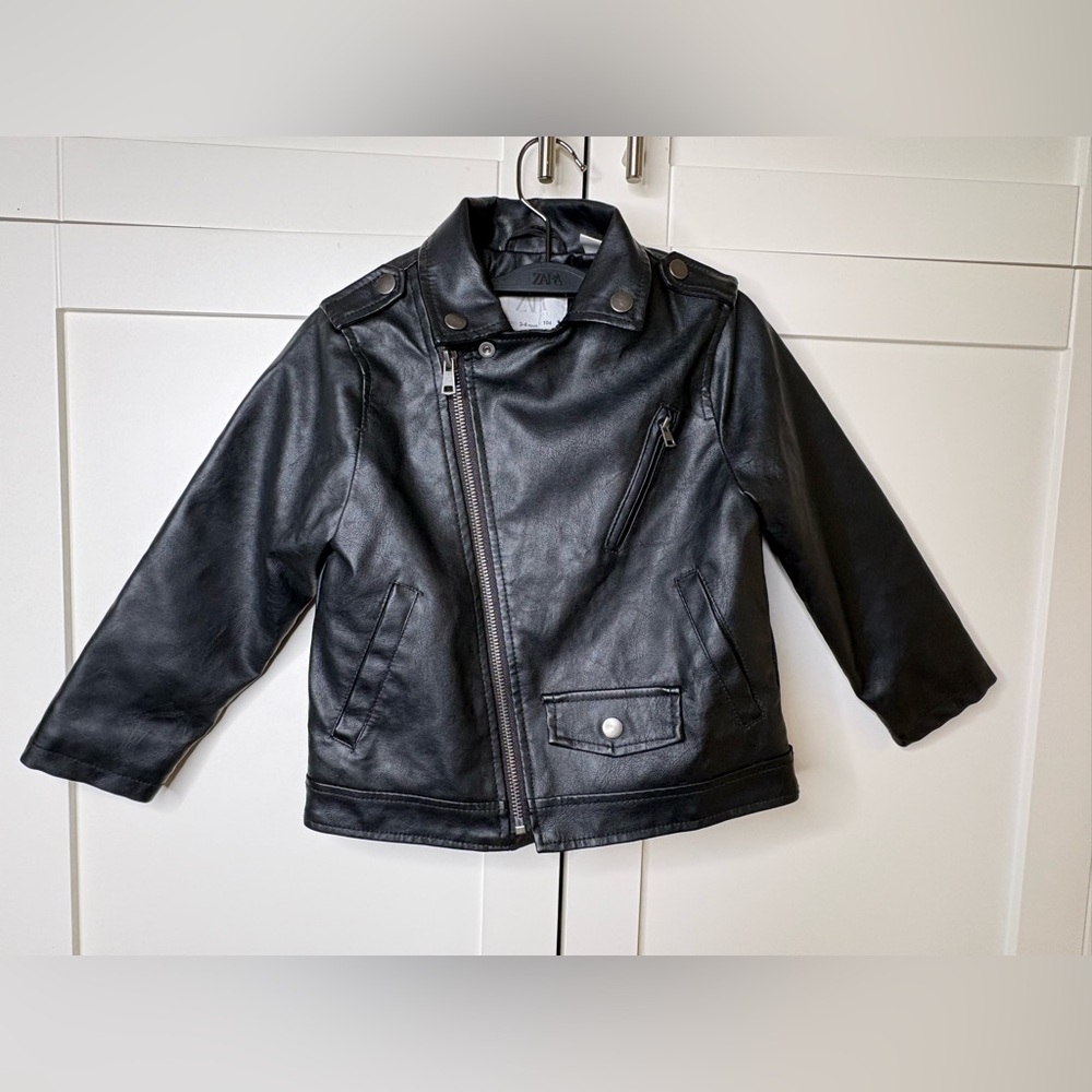 ✨ Zara Kids Edgy Black Vegan Leather Biker Jacket - Size 3-4Y - EUC ✨